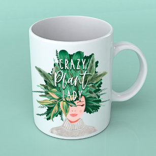 Crazy Plant Lady Fun Watercolor Plant Lady Hairdo Coffee Mug