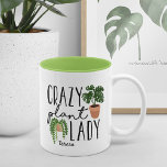 Crazy Plant Lady | Funny Personalized Plant Lovers Two-Tone Coffee Mug<br><div class="desc">Gift your favorite plant lover with this cute and funny mug featuring two potted plant illustrations and the phrase "crazy plant lady." Personalize with a name beneath.</div>