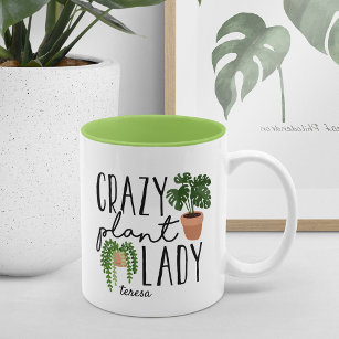 Crazy Plant Lady   Funny Personalized Plant Lovers Two-Tone Coffee Mug