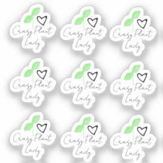 Crazy Plant Lady Leaf Heart Script Sticker