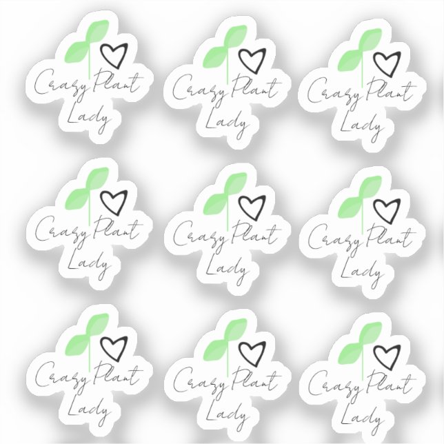 Crazy Plant Lady Leaf Heart Script Sticker (Front)