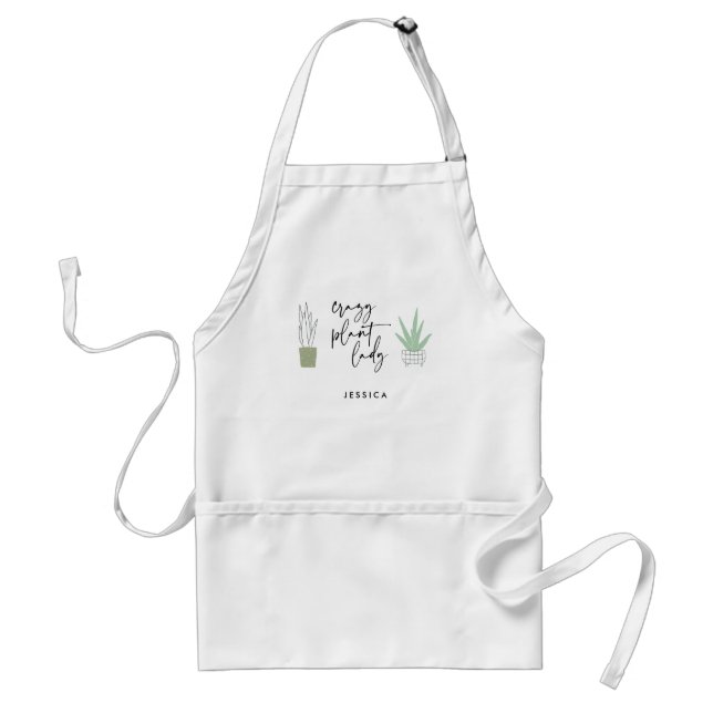 Crazy Plant Lady Plant Lovers Script Drawing  Adult Apron (Front)