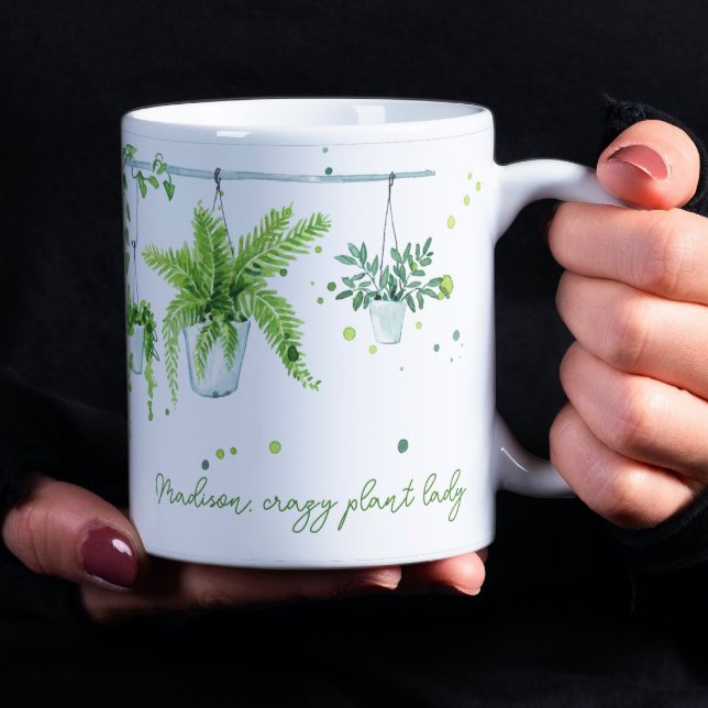 Crazy Plant Lady Watercolor Personalized Name Coffee Mug (Creator Uploaded)