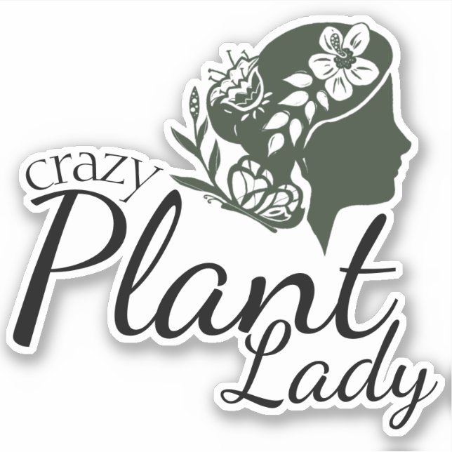 Crazy Plant Lady Woman Profile and Flowers Sticker (Front)