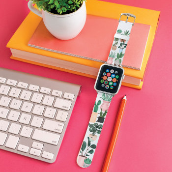 Crazy Plant Lover | Chic Watercolor Potted Plants Apple Watch Band by moodthology at Zazzle