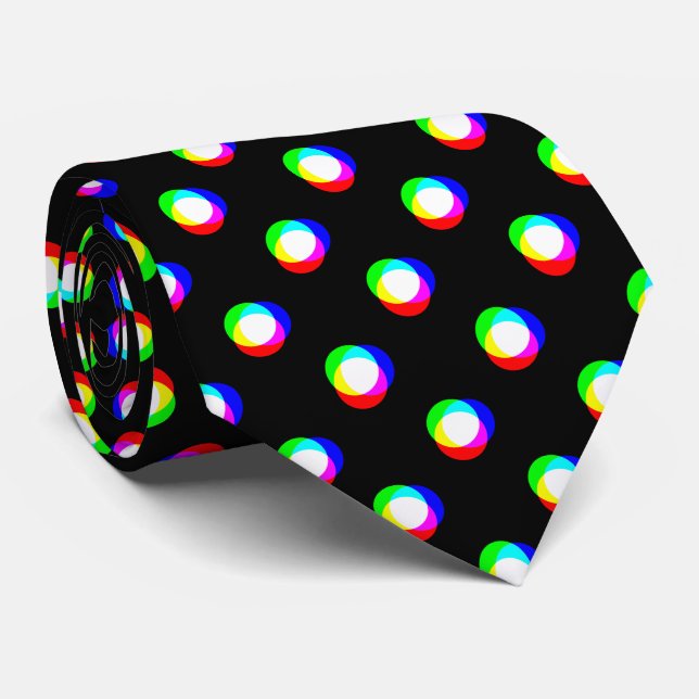 Crazy Polka Dots Custom Black Background Neck Tie (Rolled)