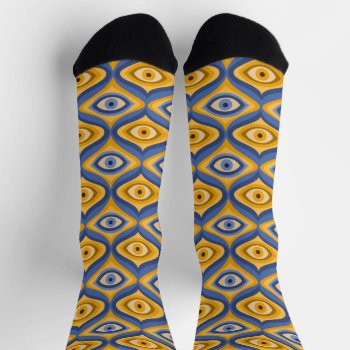 Crazy Psychedelic Eye Pattern Indigo Blue Yellow Socks by borianag at Zazzle