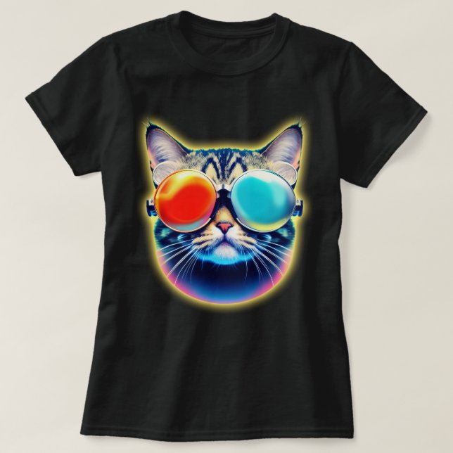 Crazy Psychedelic Psychonaut Kitty Cat Logo White T-Shirt (Design Front)