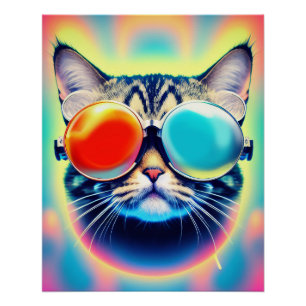 Crazy Psychedelic Psychonaut Kitty Cat Poster