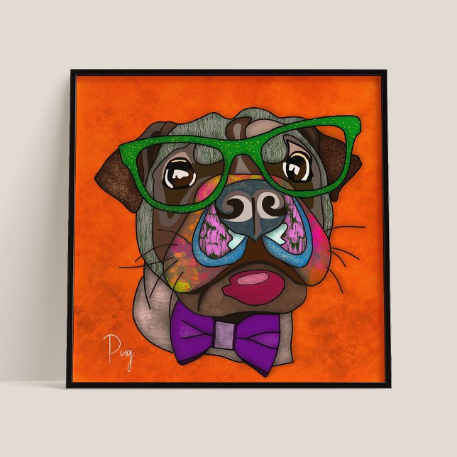  Crazy Pug dog face-hand-painted  Poster (Creator Uploaded)
