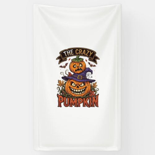 Crazy Pumpkin Halloween Witch Hat Bats Banner