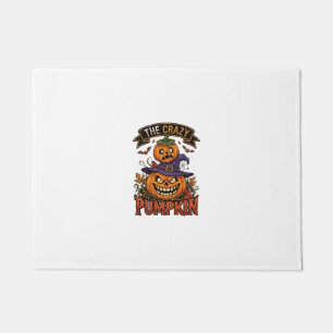 Crazy Pumpkin Halloween Witch Hat Bats Doormat