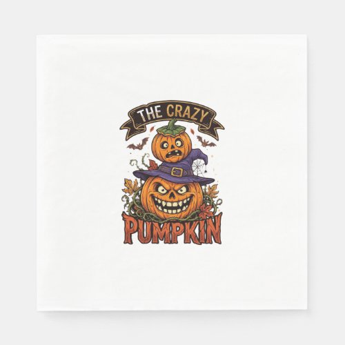 Crazy Pumpkin Halloween Witch Hat Bats Napkins