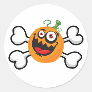 Crazy Pumpkin Skull and Crossbones Classic Round Sticker