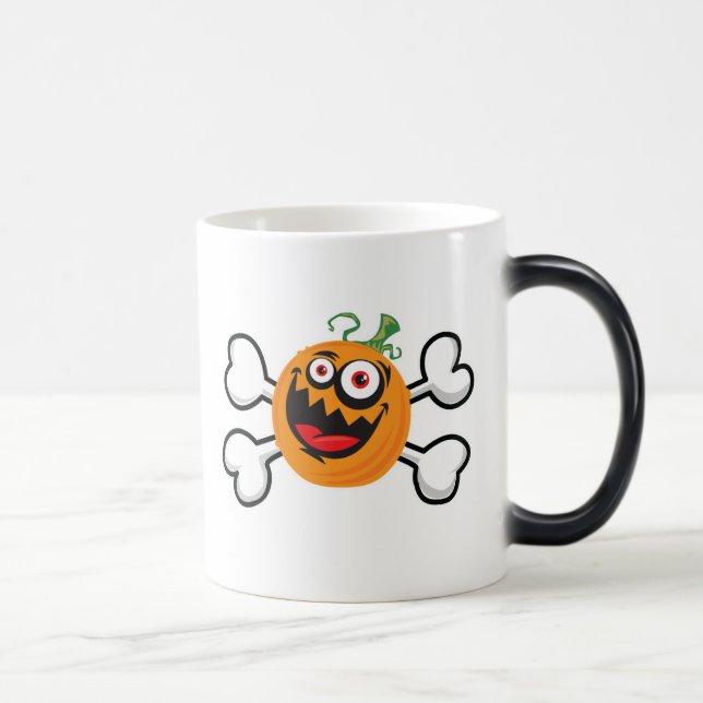 Crazy Pumpkin Skull and Crossbones Color Morph Mug (Right)