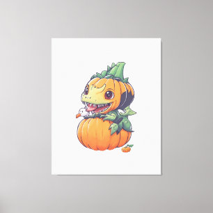 crazy pumpkin trying to eat spooky canvas print