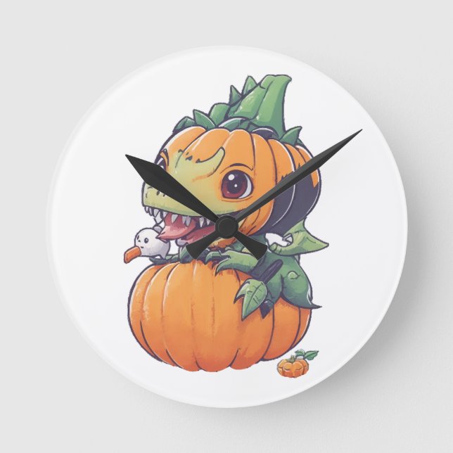 crazy pumpkin trying to eat spooky  round clock (Front)