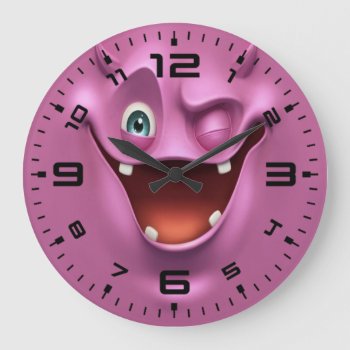 Crazy Purple Funny Devil Emotion Face Large Clock by nonstopshop at Zazzle