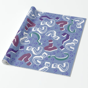 Crazy question marks mystery riddle blue wrapping paper
