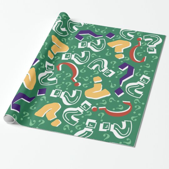 Crazy question marks mystery riddle green wrapping paper | Zazzle.com
