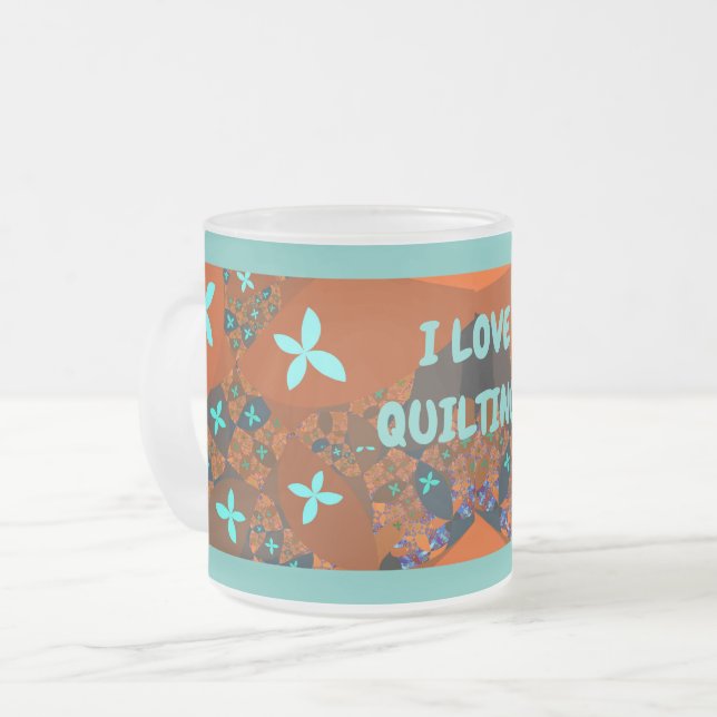 Crazy Quilt Abstract Fractal Design Frosted Glass Coffee Mug (Front Left)