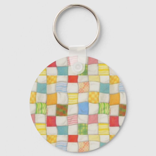CRAZY QUILT Aluminum Circle Keychain (Front)