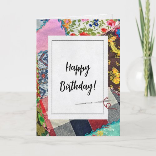 Crazy Quilt and Needle Birthday  Card