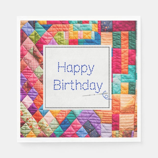 Crazy Quilt and Needle For Birthday  Napkins (Front)