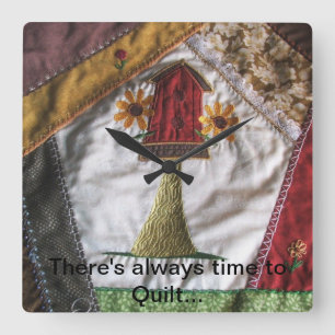 Crazy Quilt Birdhouse Square Wall Clock