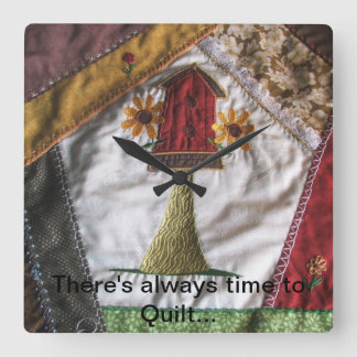 Crazy Quilt Birdhouse Square Wall Clock