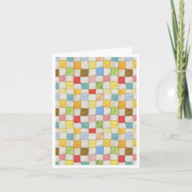 CRAZY QUILT Birthday Note Card / White (Front)