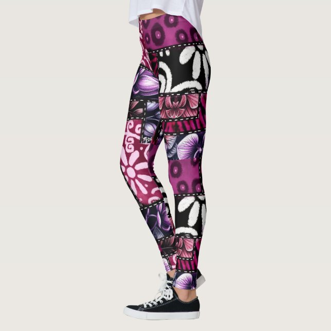 Crazy Quilt Black Cherry Floral Pattern  Leggings (Left)