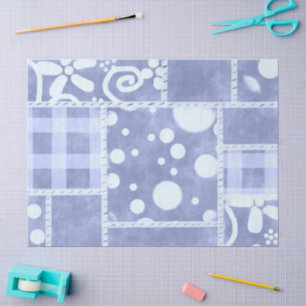 Crazy Quilt Blue Gingham Floral Pattern Decoupage Tissue Paper