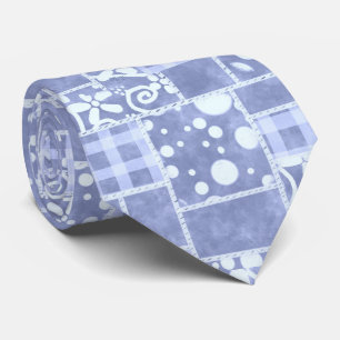 Crazy Quilt Blue Gingham Floral Pattern Neck Tie
