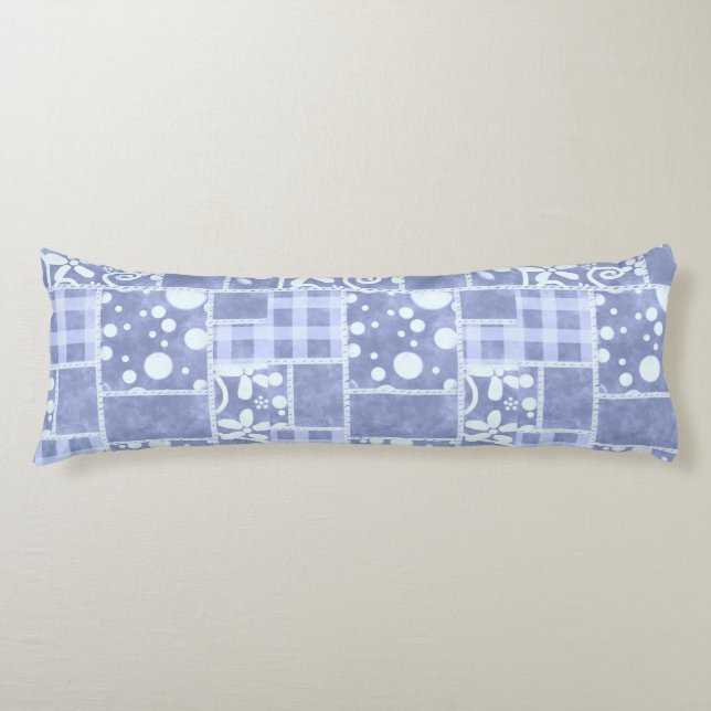 Crazy Quilt Blue Gingham Floral Personalized  Body Pillow (Front)