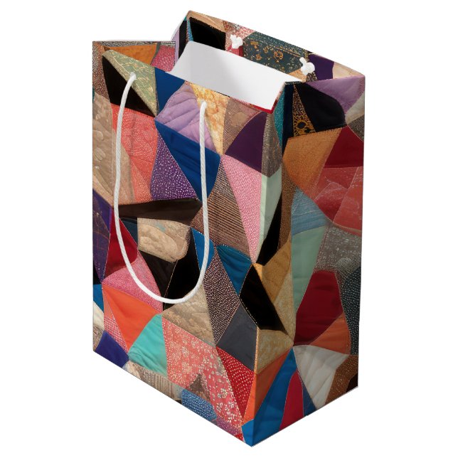 Crazy Quilt Design Medium Gift Bag (Back Angled)