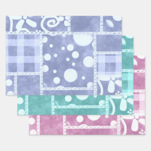 Crazy Quilt Gingham Floral Pattern Decoupage Wrapping Paper Sheets