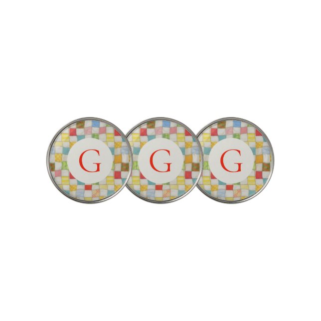 CRAZY QUILT Golf Ball Markers + Initial (3 Up)