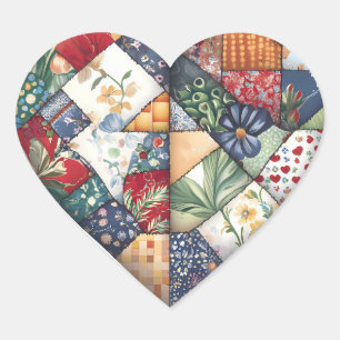 Crazy Quilt Heart Design Heart Sticker