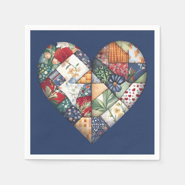 Crazy Quilt Heart On Blue Napkins (Front)
