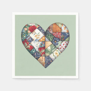 Crazy Quilt Heart On Sage Green Napkins