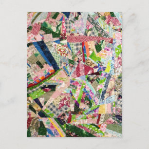Crazy Quilt in Spring Colors Round Postcard