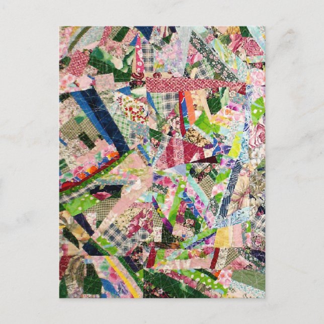 Crazy Quilt in Spring Colors Round Postcard (Front)
