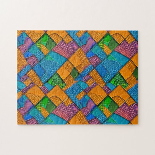 Crazy Quilt Mosaic Glass _ Colorful Tiled Abstract Jigsaw Puzzle