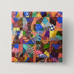 Crazy Quilt Patchwork Quilt Abstract Art Geometric Button