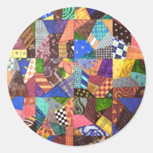 Crazy Quilt Patchwork Quilt Abstract Art Geometric Classic Round Sticker