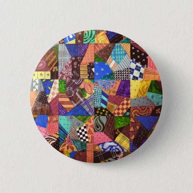 Crazy Quilt Patchwork Quilt Abstract Art Geometric Pinback Button (Front)