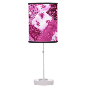 Crazy Quilt Pattern Pink White Floral Patchwork Table Lamp