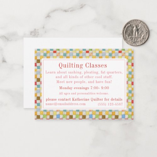 CRAZY QUILT Quilting Classes Business Card 