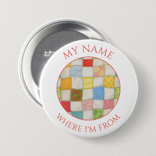 CRAZY QUILT Round Name Tag Button - White